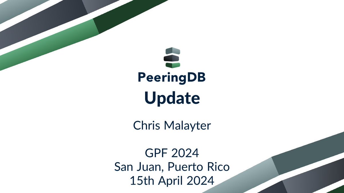 We're at #gpf2024 this week! @mustangthz will present a PeeringDB Update in this morning's session. Come talk to us! #peering #interconnection