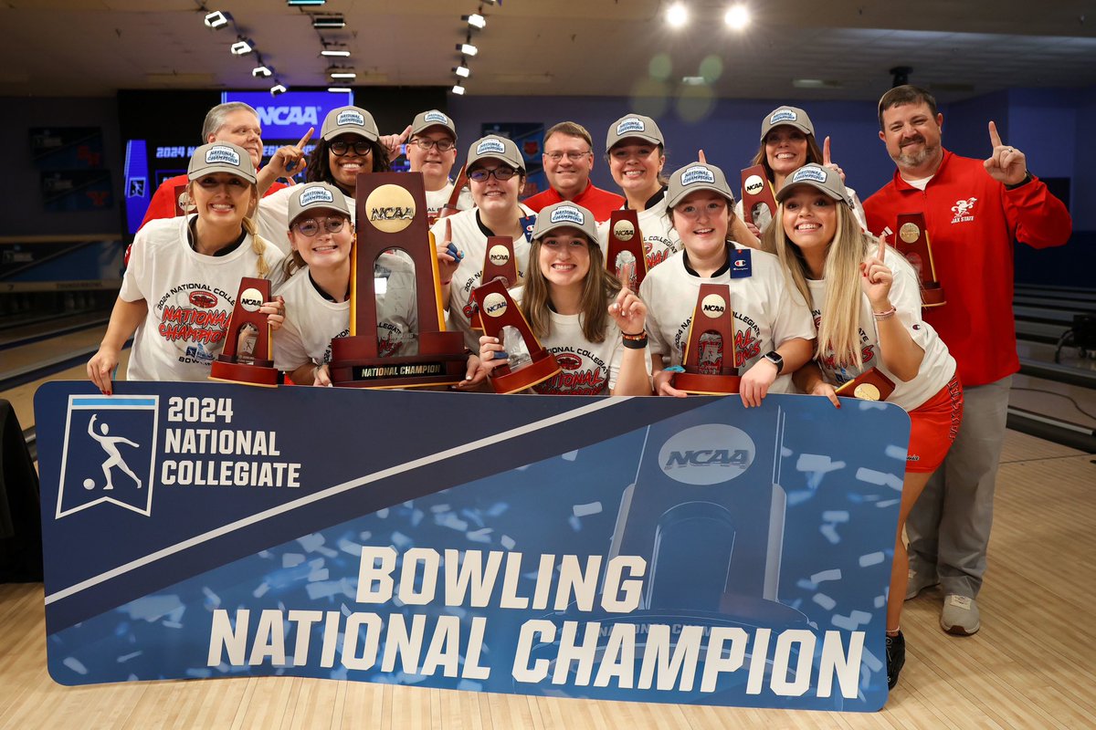 NCAA's tweet image. NATIONAL CHAMPIONS! 🏆

@JaxStateBowl rolls their way to victory winning the 2024 NCAA Women's Bowling National Championship! 🎳

#ncaaBowl