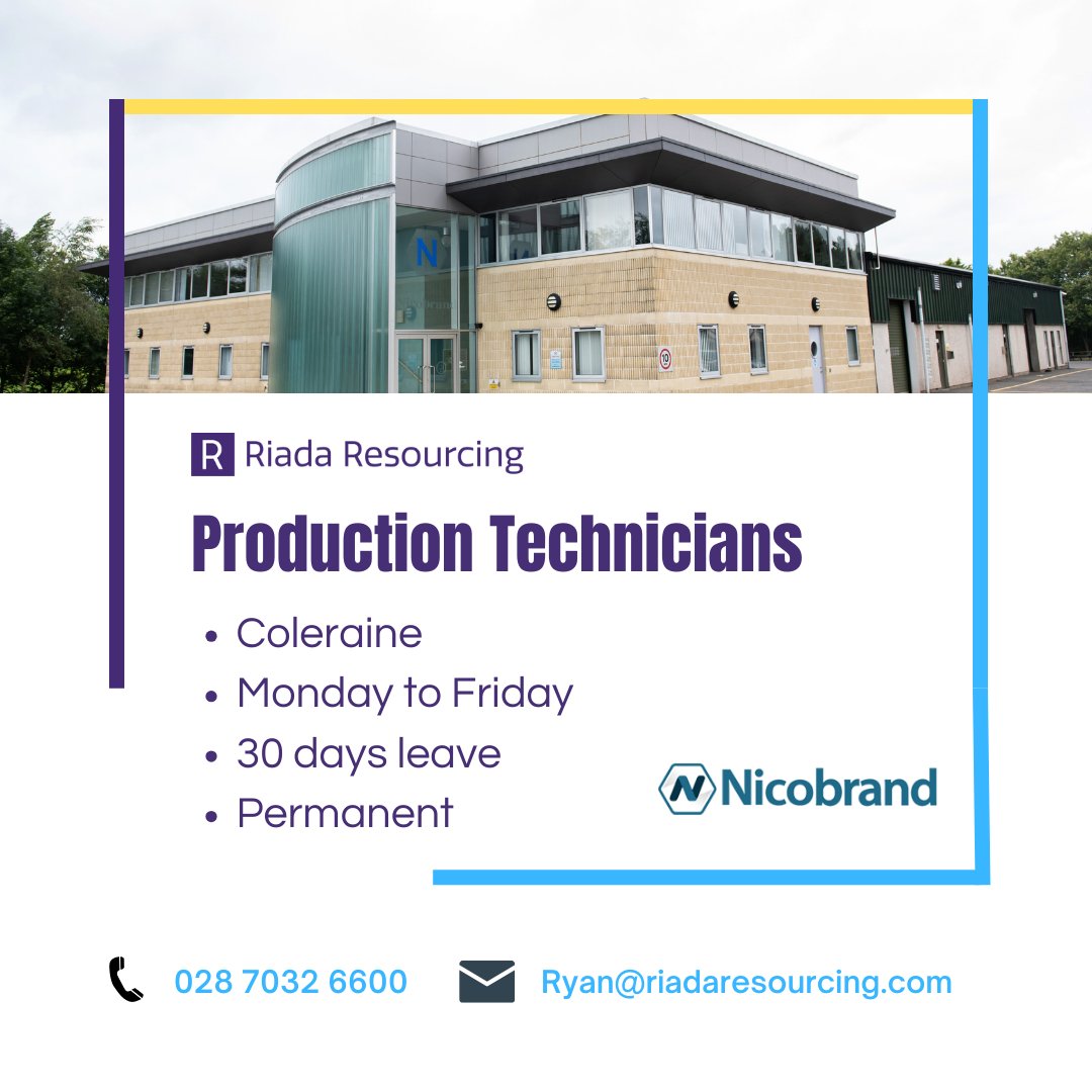 Join Nicobrand in Coleraine 📍

Full time, permanent roles available 📲vacancies.riadaresourcing.com/vacancies/3438…

#nijobs