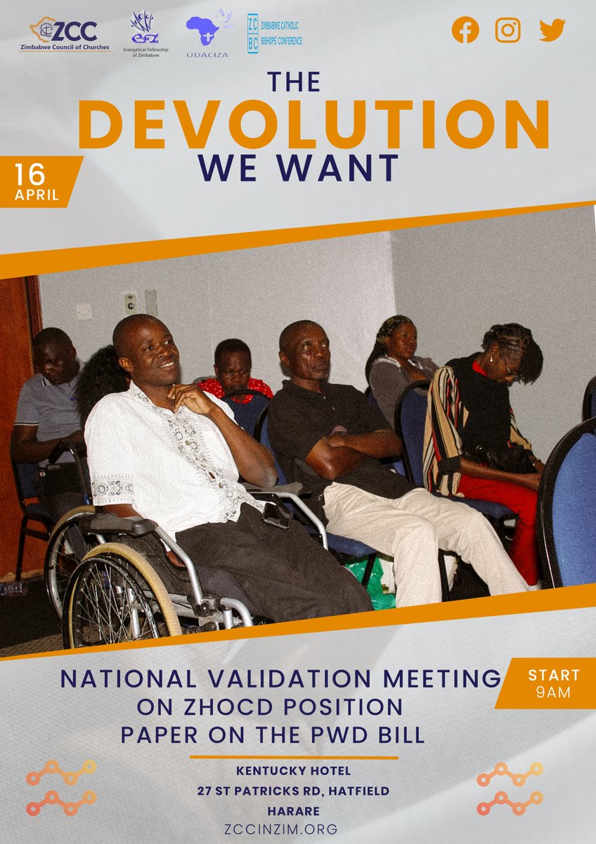 zccinzim's tweet photo. Join us tomorrow as we amplify the voices of the socially marginalised for a more inclusive society. Be part of us as we validate the vital insights, thought-provoking arguments, and groundbreaking solutions within the @ZHOCD crafted position paper on the PWD Bill @ParliamentZim https://t.co/Eft8RloUIl