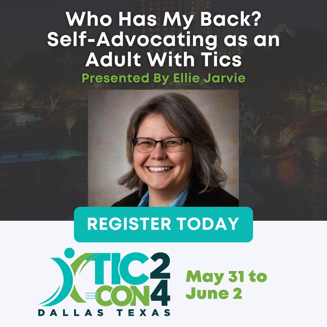 Attend 'Who Has My Back? Self-Advocating as an Adult With Tics,' presented by Ellie Jarvie, at #TICCON24! 🌟 Hear from others and identify ways to grow your circle of support as an adult with #TouretteSyndrome or another #TicDisorder. 🔗 tourette.org/tic-con-2024 #Tics