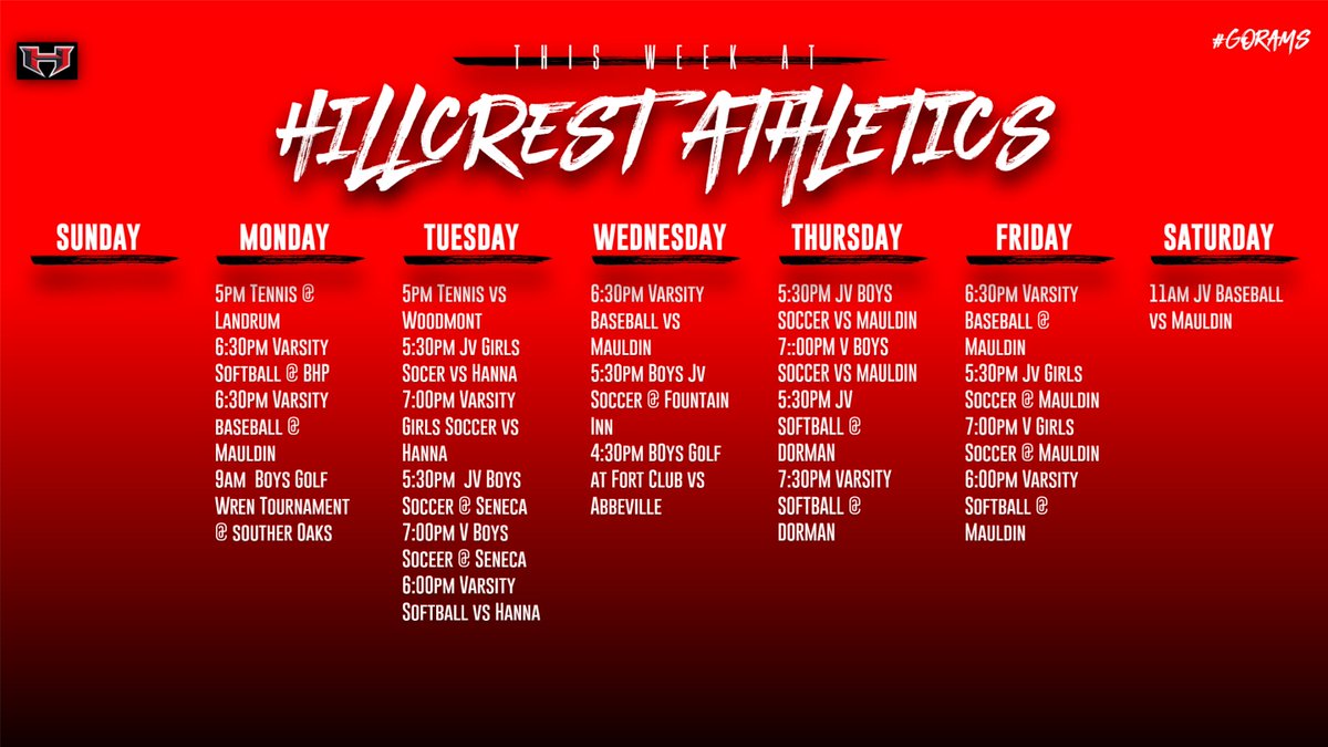 Alot of Sports going on this week at Hillcrest. Get out and support your Rams!