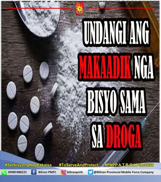 Undangi ang makaadik nga bisyo sama sa droga.
#𝙏𝙤𝙎𝙚𝙧𝙫𝙚𝘼𝙣𝙙𝙋𝙧𝙤𝙩𝙚𝙘𝙩
#SerbisyongNagkakaisa
#BagongPilipinas
#PNPPATROLPLAN2030