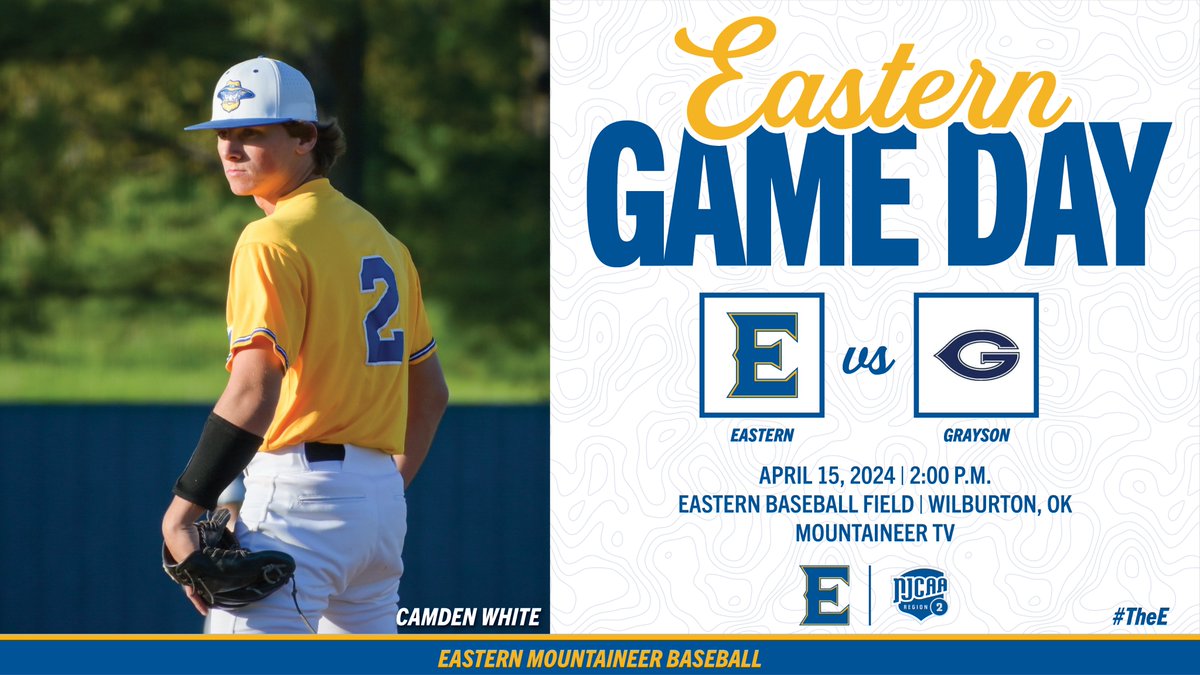 Game Day! Eastern takes on Grayson at home! Come out and support! #TheE #NJCAABSB ⚾️ vs. @GraysonBaseball ⏰ 2:00 P.M. 🏟 Eastern Baseball Field 📍 Wilburton, OK 🖥 eoscathletics.com/mountaineertv