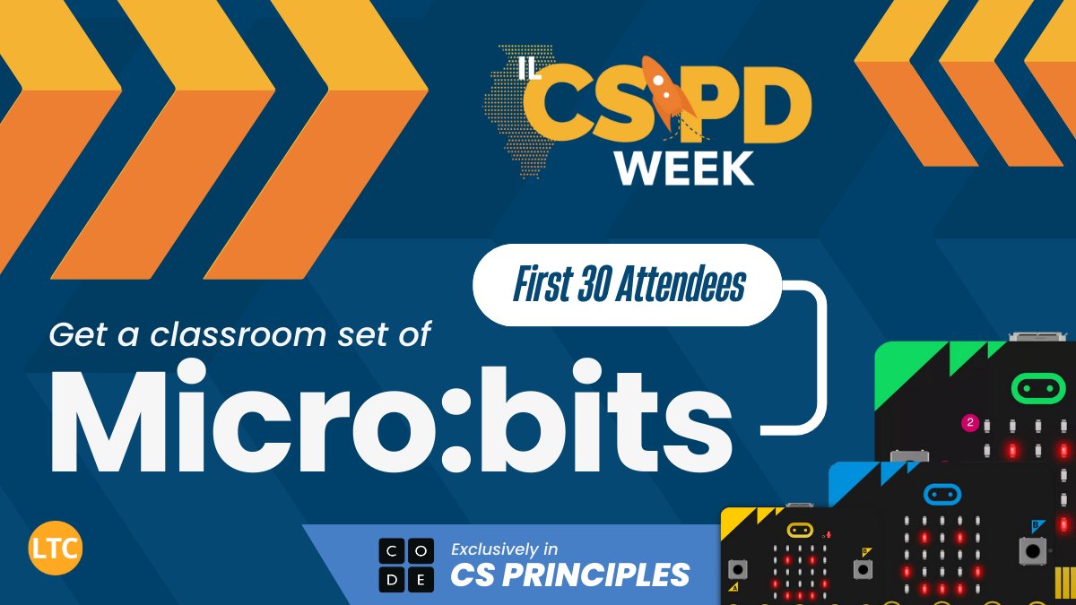 Why wait to take you CS program to the stars? ✨

Register for #ILCSPDWeek @Codeorg CS Principles now & snag a FREE set of Micro:bits for your classroom.

With them, you can bring coding confidence to your 9-12 classroom as soon as this fall 🔢 💪

🔗 ltcillinois.org/cspdweek/atten…