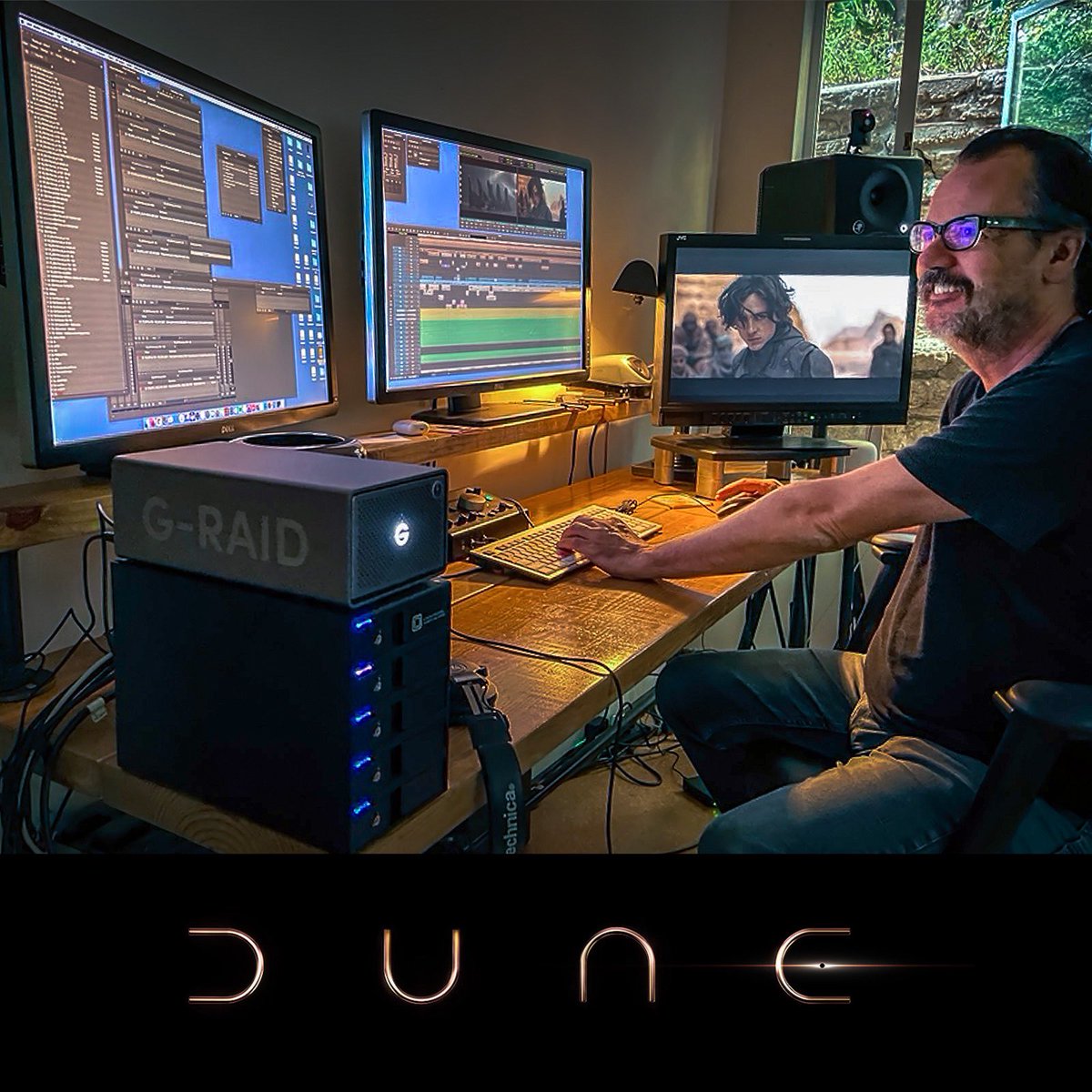 Video editing setup of a Joe Walker who edited Dune: