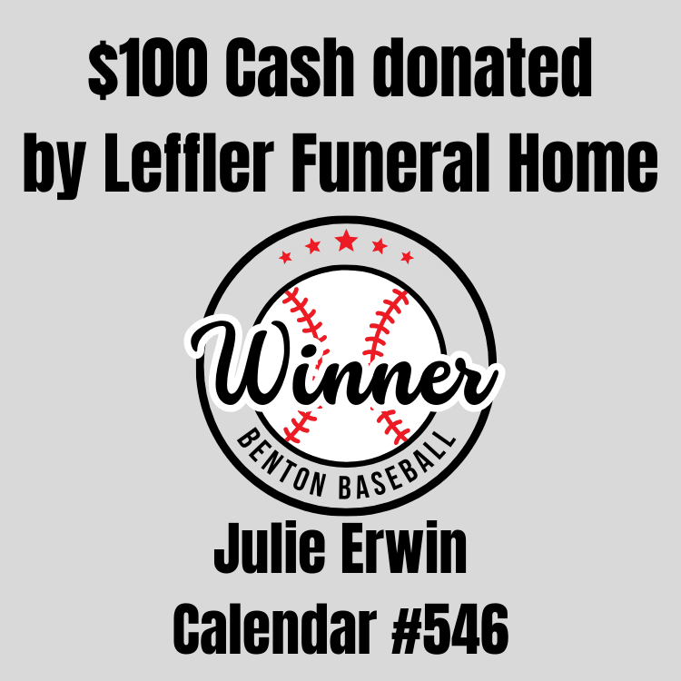 btownbaseball1's tweet photo. Today's Winner of $100 Cash donated by Leffler Funeral Home  is Julie Erwin.  Congratulations Julie!! https://t.co/xh6QH6ThiX