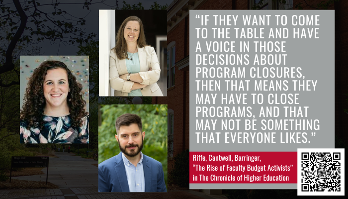 McBee community members, @karleyriffe (Ph.D.), @cant_b & @SNBarringer (former postdocs), featured in Chronicle, “The Rise of Faculty Budget Activists.” t.uga.edu/9Qf tiny.cc/v8asxz @UC_EDLD @uofcincy @SMU @SMU_EPL @HALEatMSU