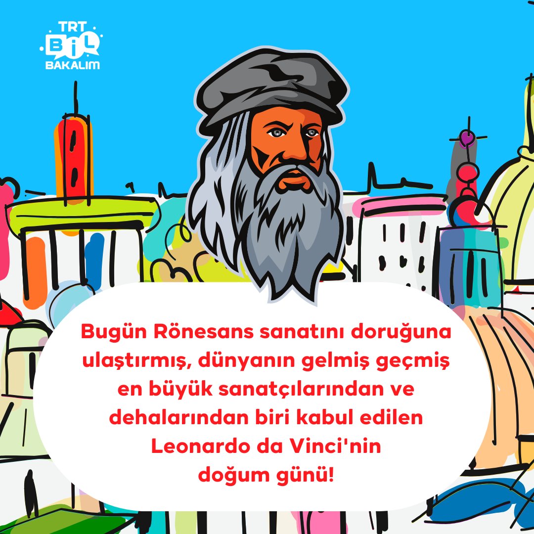 Rönesans döneminde yaşamış İtalyan hezârfen: #LeonardoDaVinci🤓 Sanatçının en tanınmış yapıtları 'Vitruvius Adamı', 'Mona Lisa' ve 'Son Akşam Yemeği' olarak gösteriliyor. 🖼 'Sanat' kategorisi, Türkiye'nin ücretsiz ve reklamsız bilgi yarışması TRT Bil Bakalım'da! 🎨