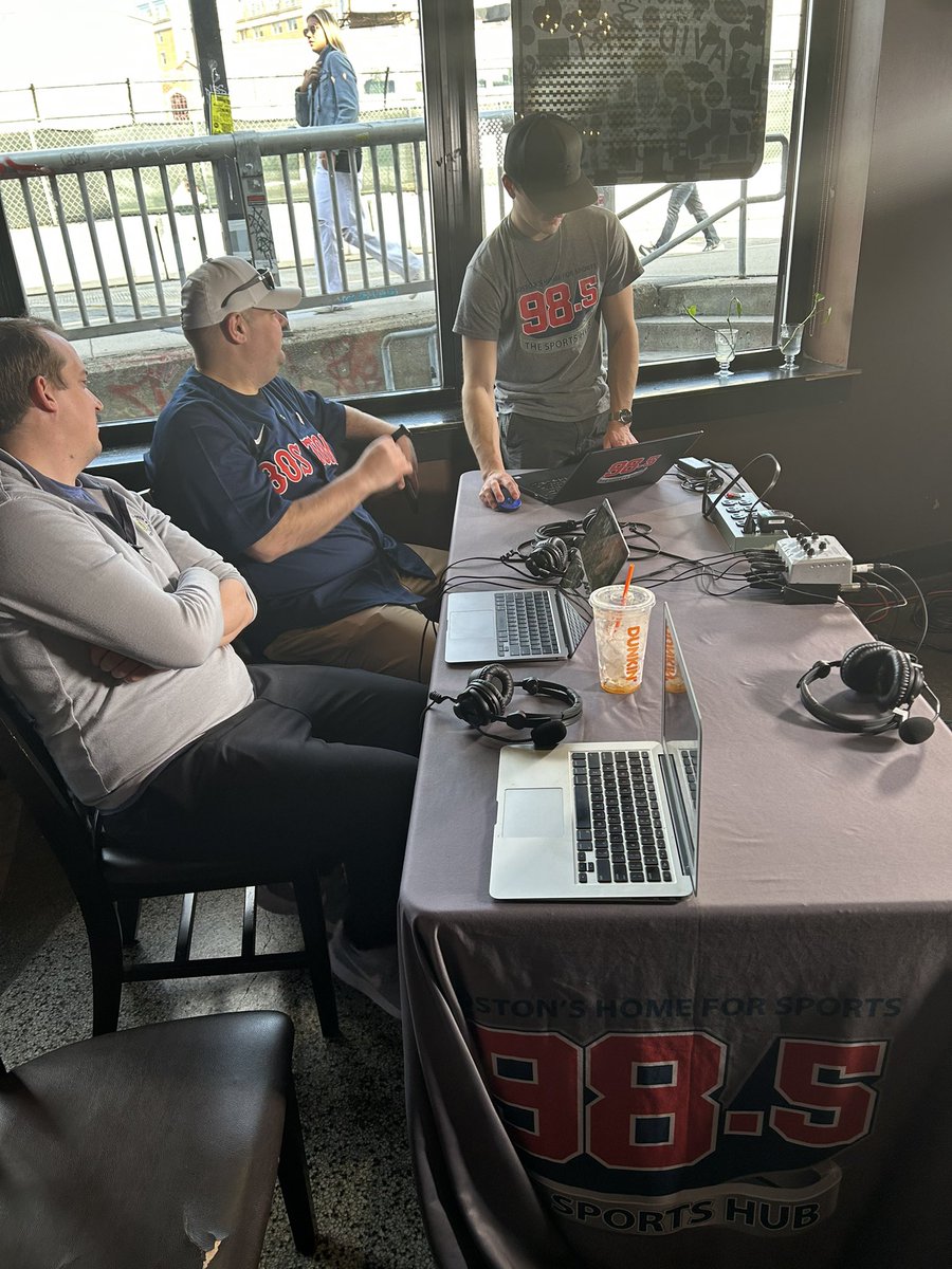 We are at @CasknFlagon on @985TheSportsHub today just next to the stair on the David Ortiz bridge.