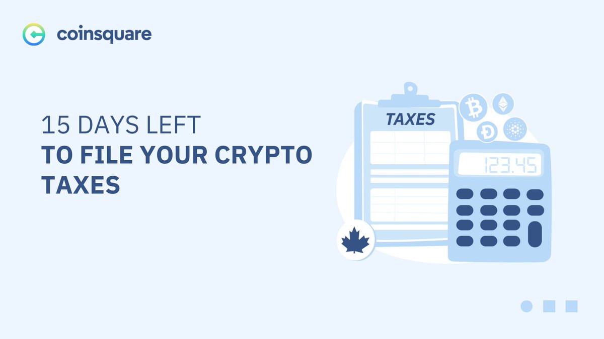 Heads up, Canada! 🇨🇦 Only 2 weeks left to get those #taxes in order! 🗓️ Stumped on #crypto taxes? Check out our Canadian Cryptocurrency Tax Guide updated for 2024 here 👇 go.coinsquare.com/learn/canadian…