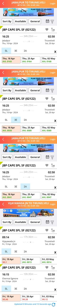 Why are u running empty train @wc_railway why don't u give decent qouta for intermediate stations @drmjabalpur whats the point less stops when jbp can't fill a train,please add stops in telengana,andhra, Tamilnadu more so that it gets filled @GMSRailway @SCRailwayIndia  #jabalpur