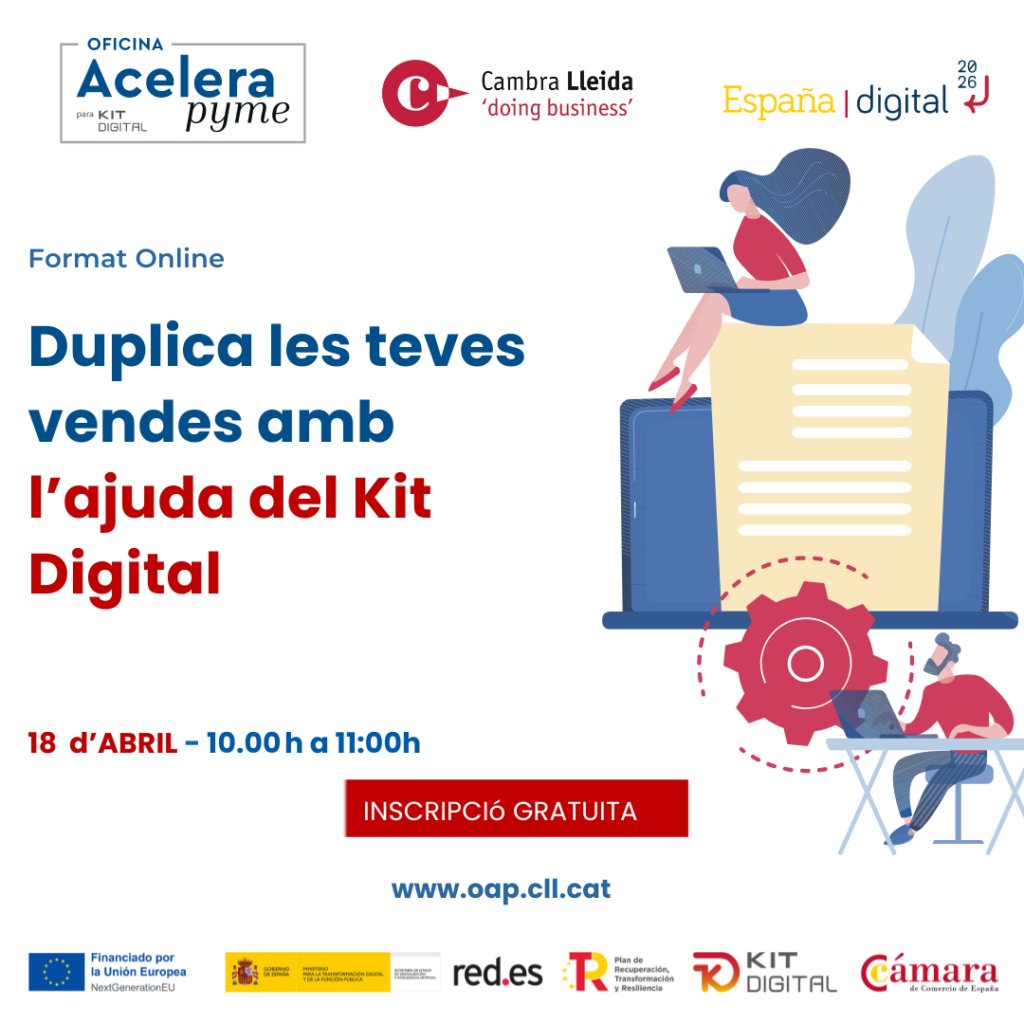 cambralleida's tweet photo. 🚀 Duplica les teves vendes! 📈
🗓️ 18/04/2024 | ⏰ 10:00
📍 Online
🖥️ Webinar gratuït sobre com el CRM pot revolucionar el teu negoci. Amb Albert Mas, expert de @VunkersIT 
🔗 Inscriu-te! https://t.co/usojMoIxBm
 @redpuntoes @planderecuperacion @camarascomercio 
 #KitDigital https://t.co/aktF7l7v20