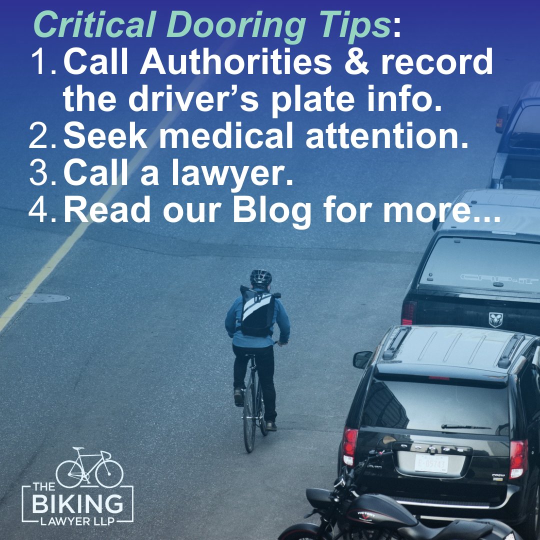 Even if you think you aren't seriously injured it's critical that you call authorities to the scene, gather info, & get the all clear from a doctor. These steps could mean the difference in your recovery & pursuit of justice. Read our blog for more info: thebikinglawyer.ca/post/doorings-…