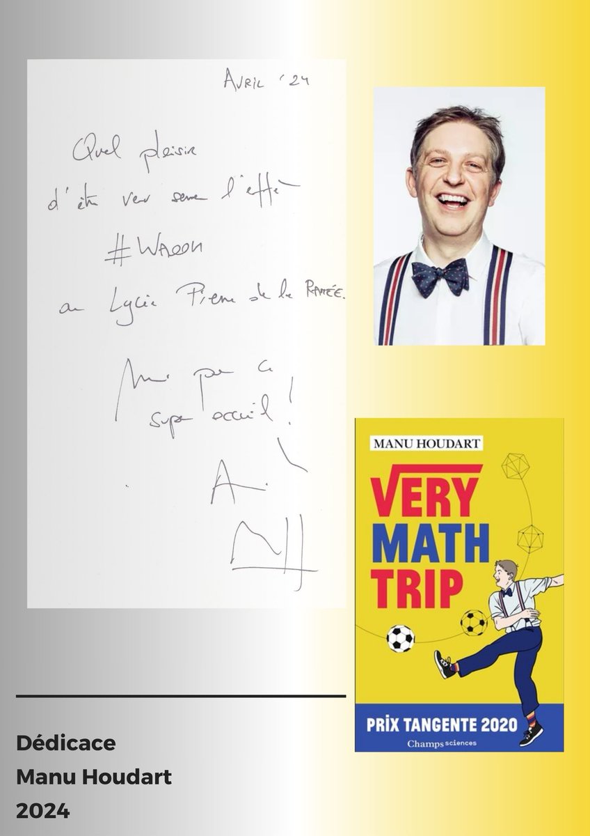 cdilaramee's tweet photo. 🖊️[DÉDICACE] #VeryMathTrip #ManuHoudart #Mathématiques #humour #LycéeLaRamée #SaintQuentin #Avril2024 @ManuHoudart https://t.co/pS8PYbzV0v https://t.co/2AjLCzScBs