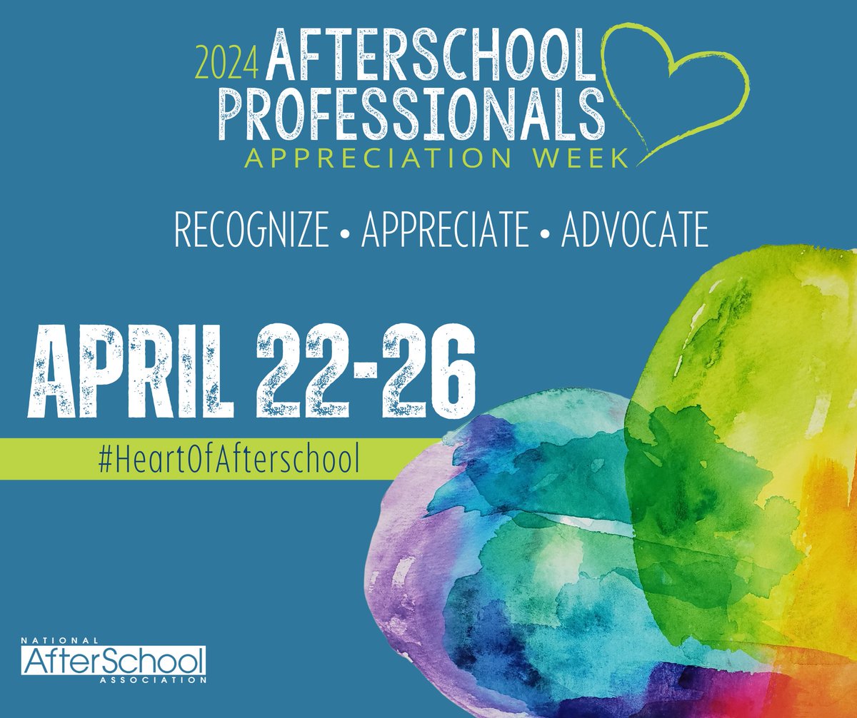 Afterschool Professionals Appreciation Week recognizes, appreciates, and advocates for the incredible afterschool professionals who are the #HeartOfAfterschool. Join us in ONE WEEK as we celebrate the incredible individuals who serve our young people. 💙