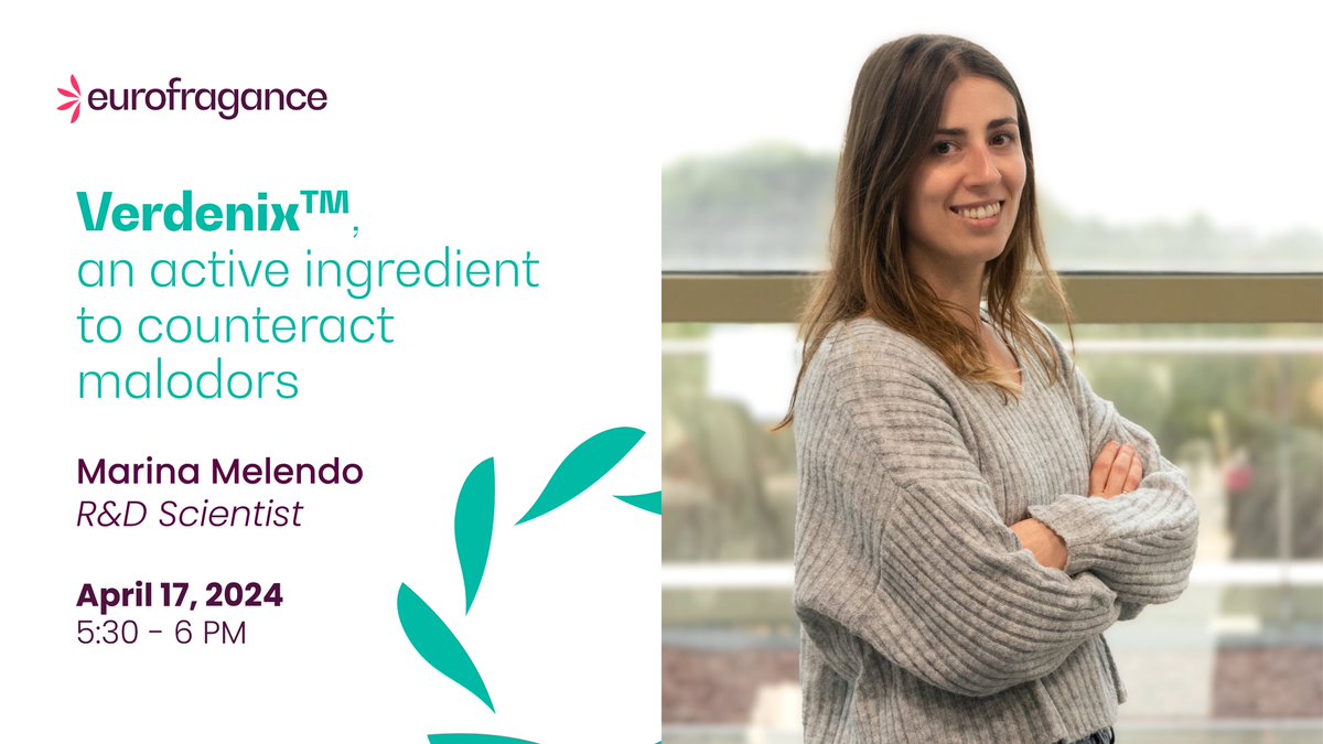 Eurofragance R&D Scientist Marina Melendo will describe how Verdenix™ is able to quickly and efficaciously counteract malodors. Verdenix™ is an upcycled, technical ingredient that reinforces our EuroPure™ platform for controlling unpleasant smells.

#incosglobal @incosmetics