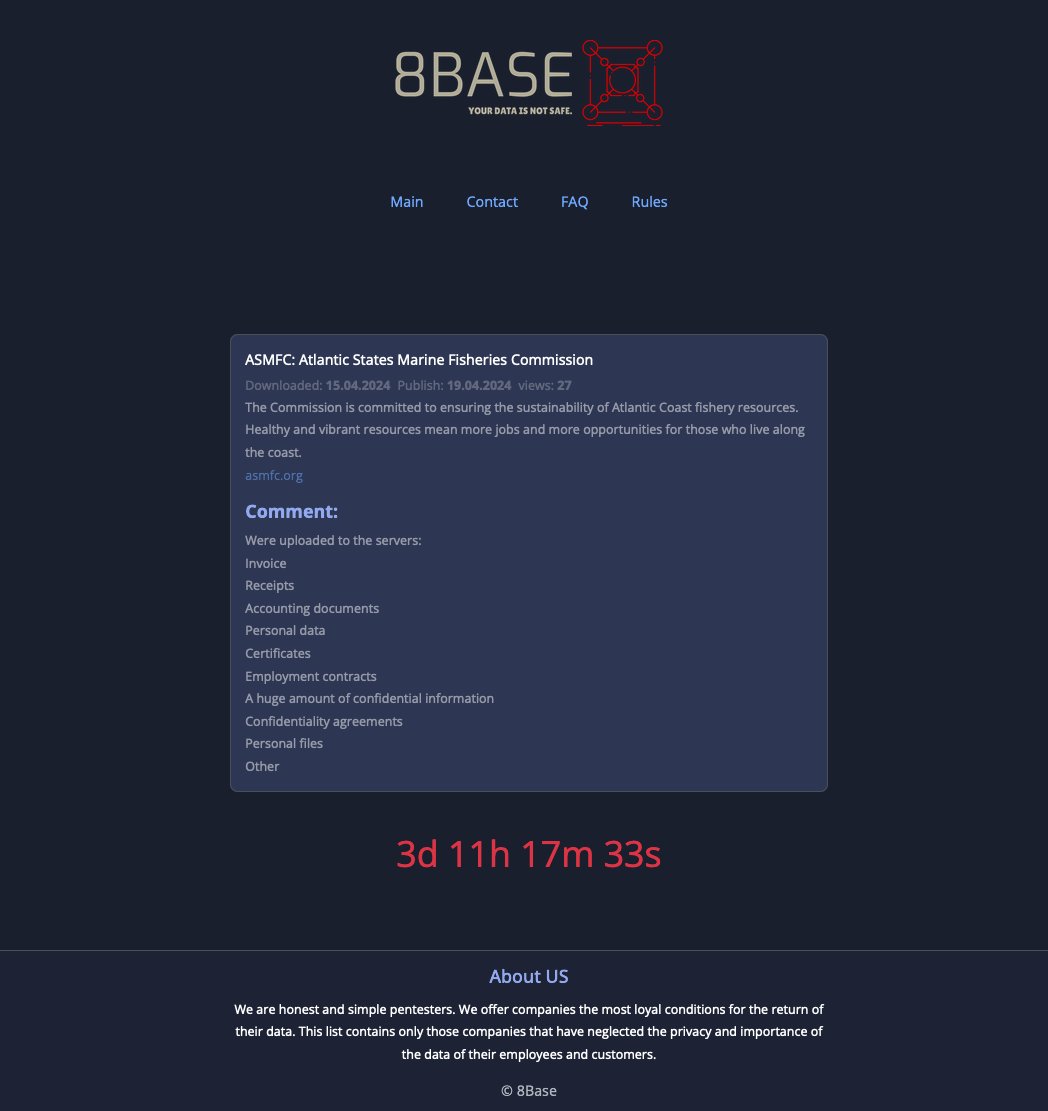 #8base has listed the Atlantic States Marine Fisheries Commission #asmfc #ransomware