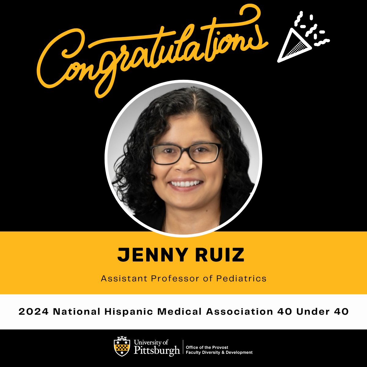 Congratulations to @JennyRuizMD, assistant professor of pediatrics, who was named the to the 2024 National Hispanic Medical Association 40 Under 40 list. #H2P