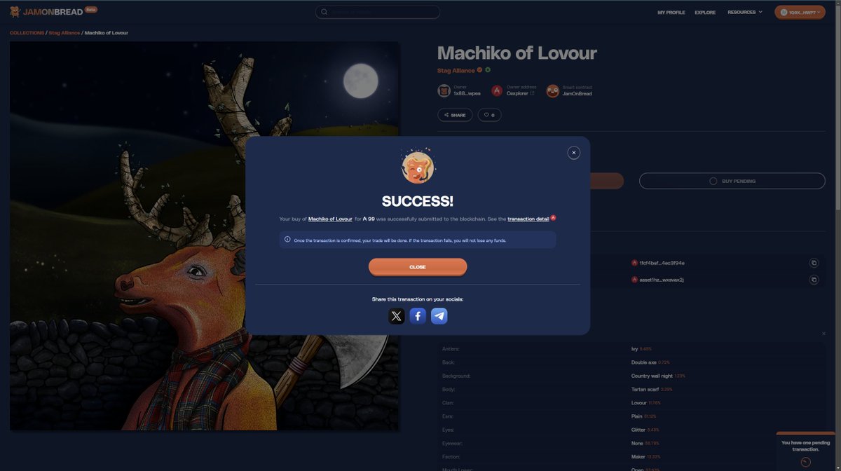 Liquid_Comfort's tweet photo. @JamOnBread_io is a great new marketplace recently launched for Cardano NFTs. Just grabbed another great @StagAlliance stag off there, transactions are buttery smooth. A welcome and much needed alternative to JPGs marketplace.
Give it a look!
#JamOnBread #ForTheHerd https://t.co/2hA900V6q8