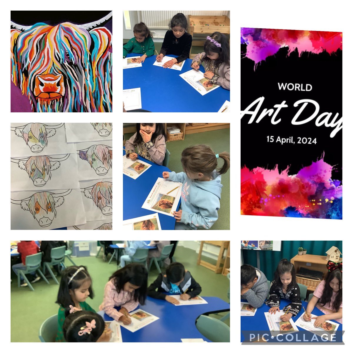 Carlton_MillsPS's tweet photo. Year 1 Edinburgh class have been celebrating #worldartday2024 by learning about the work of the Scottish artist #StevenBrown and his #McCoo paintings. @AcademyCAT1 #CreativeCurriculum https://t.co/EtX8dJErJa