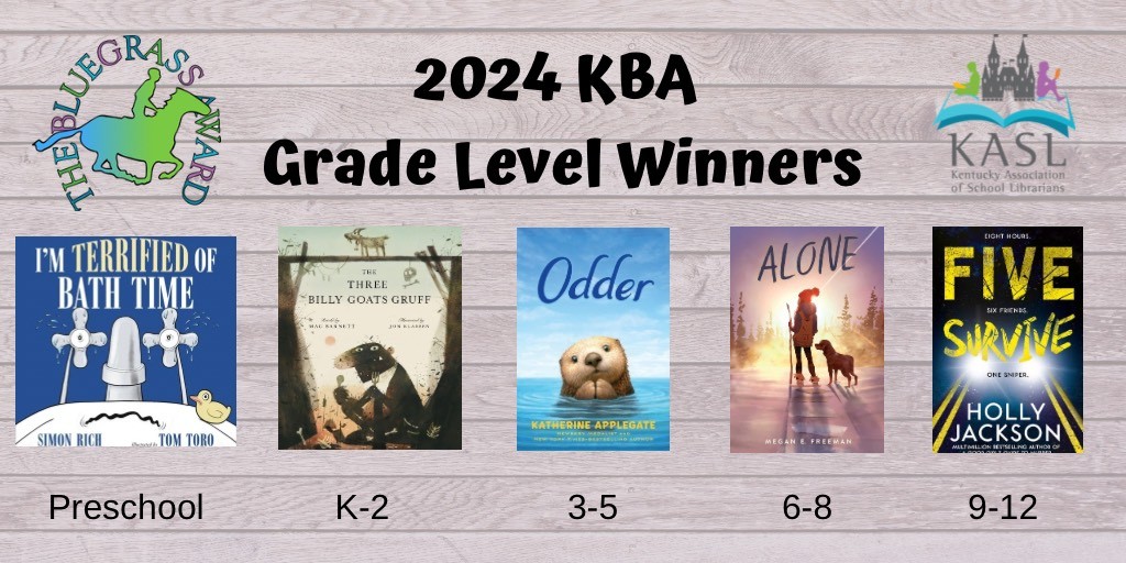 The day the Kentucky Bluegrass Award winners are announced is always an exciting one! If you haven't read these yet, add them to your TBR list! #JCPSLibraries Congratulations @macbarnett @burstofbeaden @kaaauthor @meganefreeman @HoJay92!