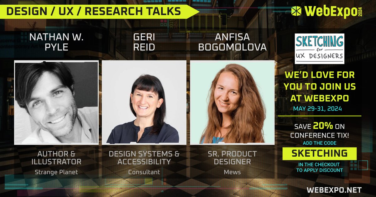 Win a free ticket to my favorite design conference, <a href="/webexpo/">WebExpo Conference - May 27-29, 2026</a> 👇

Here is how you can participate: bit.ly/3UgKhit

See these amazing speakers live:
<a href="/vitalyf/">Vitaly Friedman 🇺🇦🏳️‍🌈</a> <a href="/gerireid/">Geri Reid 🦋</a> <a href="/Amy_Hupe/">Amy Hupe</a> <a href="/AsherNatali/">Nati Asher</a> <a href="/ykilcher/">Yannic Kilcher 🇸🇨</a> <a href="/honzavalder/">Honza Valder</a> <a href="/jan_junek/">Jan Junek</a> <a href="/doctorfine/">Nick Fine</a> <a href="/BoBMarvan/">BoB Marvan</a> @ClaireSuellen &amp; more!
