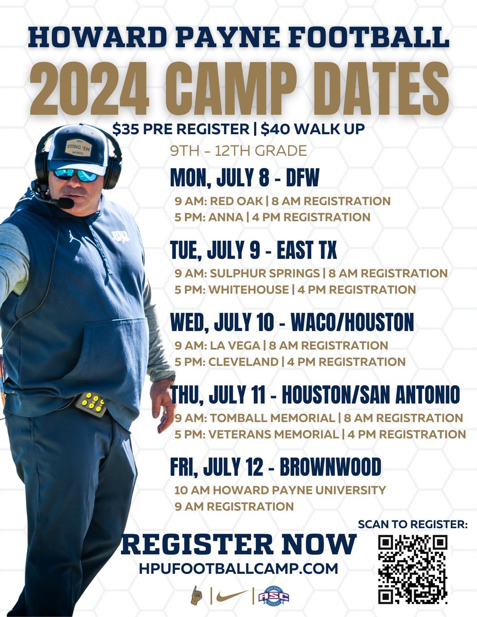 The Yellow Jacket coaching staff is coming near you! Come be coached by coaches with a combined 50+ years of experience. Learn what college football is all about and jumpstart your recruiting process by getting an in-person evaluation! #HailtheGoldandBlue #YoJackets