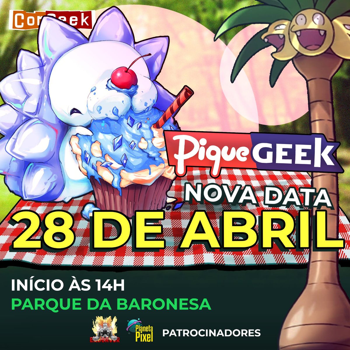 congeek3's tweet image. NOVA DATA CONFIRMADA! 🎉

🗓️ Dia 28 de abril, domingo, no Parque da Baronesa. Esperamos que o sol brilhe para nós dessa vez! ☀️

🎉 Vem mais atrações por aí, então fiquem ligados nos próximos dias e bora fazer história para a cultura geek pelotense! 🥳

#eventogeek #pelotasrs