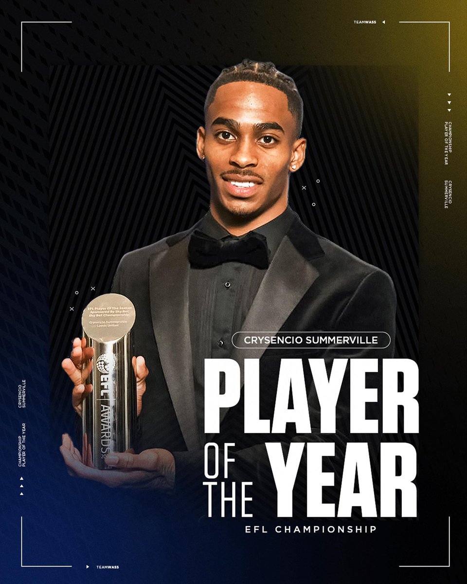 Congratulations to Crysencio Summerville for being named the <a href="/EFL/">EFL</a> Championship Player of the Year. 

The wide forward has been recognised for his exceptional performances for <a href="/LUFC/">Leeds United</a> scoring 17 goals and providing 8 assists to date. 

On behalf of #TeamWass, we extend our warmest