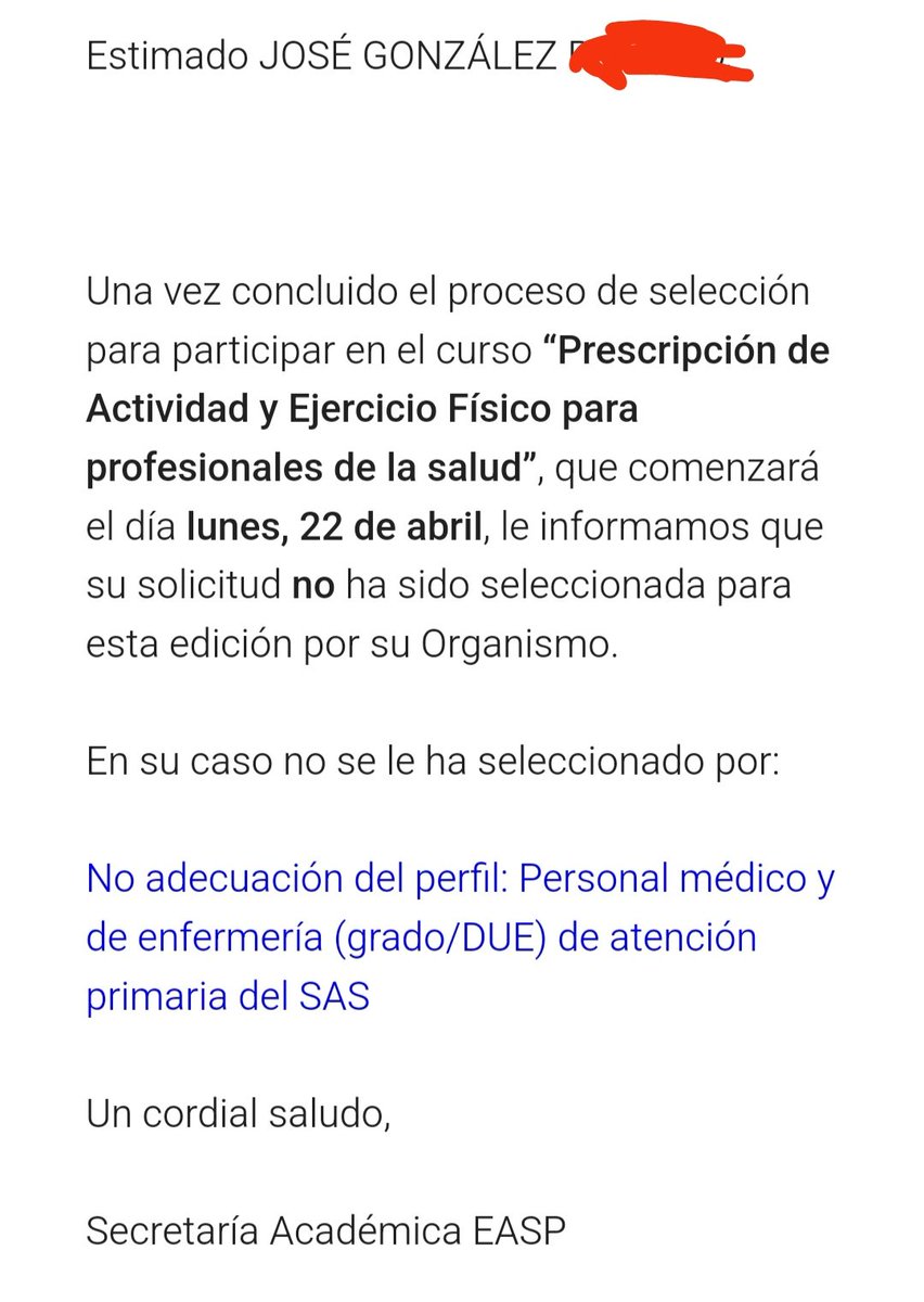 Pues nada...confirmadísimo🤦🏻‍♂️ Otra edición más en la q a los #fisioterapeutas se nos ningunea, NO he sido seleccionado pq "no tengo el perfil adecuado", vaya q no soy ni Enfermer@ ni Médic@😬😥😤🤬 Q intereses hay en q la #fisioterapia no nos traten como PROFESIONALES SANITARIOS?