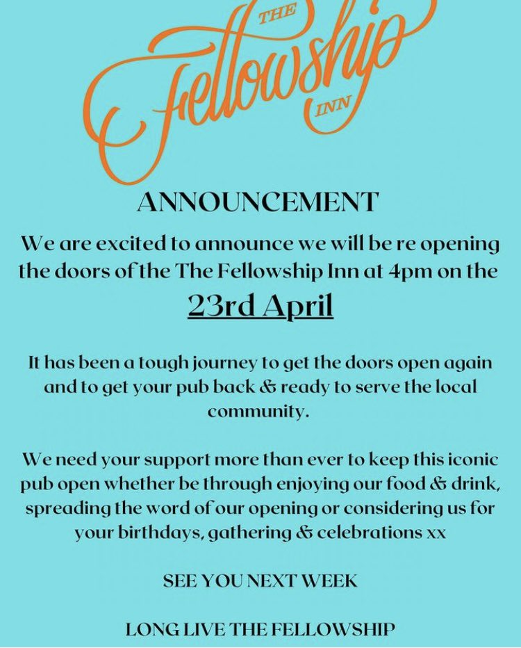 Woohoo 🎉Fantastic news that the @fellowship_inn 🍻🍷is OPENING again-however need to pop in & SUPPORT to ensure it survives-only 5 mins on train from Crofton Park & the pub is virtually on top of the station 🚉 so really easy to get to! #UseOrLose #Bellingham