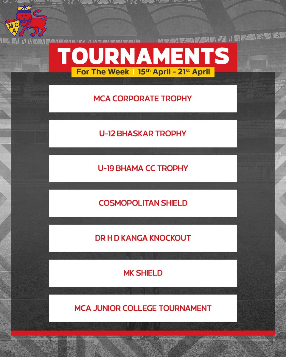 Summers + Mumbai = Non-Stop Cricket 🏏 Take a look at the list of tournaments across the city this week! 👀🤩 #MCA #Mumbai #Cricket #IndianCricket #Wankhede #BCCI