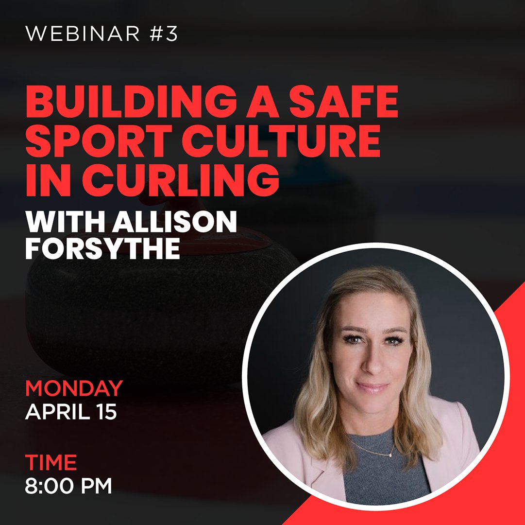 Happening tonight! Last chance to sign up for our webinar: 'Building a Safe Sport Culture in Curling' with Allison Forsythe, two-time Olympian and Safe Sport expert. Learn why Safe Sport matters and how club leaders can make a difference. Register now: bit.ly/4cUl5FY