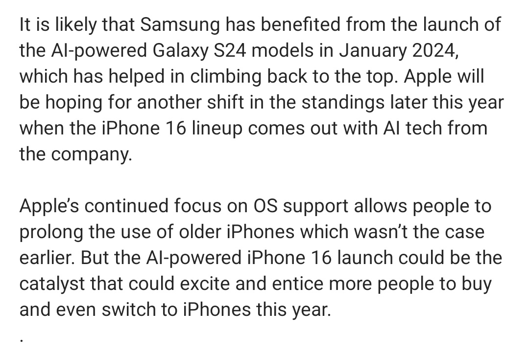 #Samsung beats #Apple to become number 1 smartphone brand globally in 2024