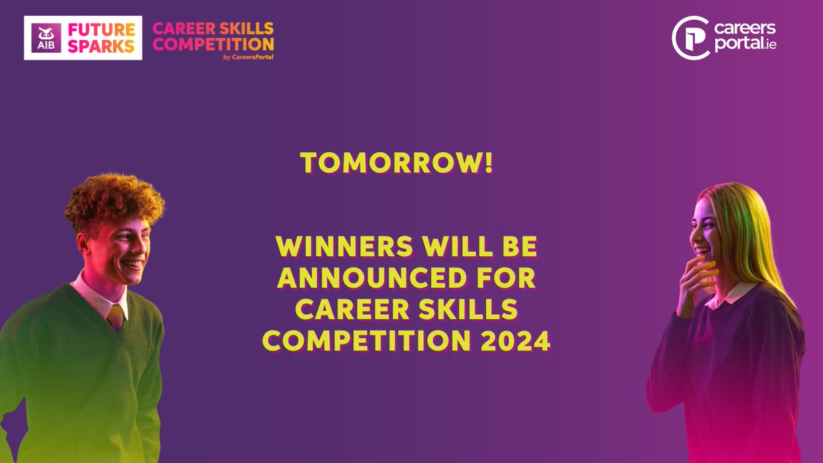 🌟Winners of Career Skills Competition 2024 will be announced tomorrow! 🌟 Watch our social channels (CareersPortal.ie) for the announcement and check for your name on our winners list! @aibireland @Failte_Ireland @languagesconnect @coggoid