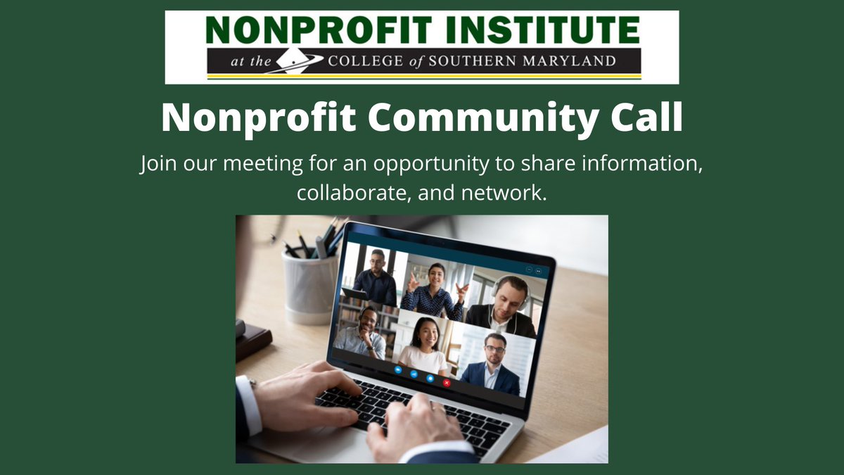Nonprofit Institute (@nonprofitinscsm) on Twitter photo Nonprofits in Southern Maryland are welcome to join this meeting on Wednesday, April 17 at 1 p.m. Zoom meeting information can be found in our monthly newsletter or by emailing nonprofit@csmd.edu. Nonprofits in Southern Maryland are welcome to join this meeting on Wednesday, April 17 at 1 p.m. Zoom meeting information can be found in our monthly newsletter or by emailing nonprofit@csmd.edu.