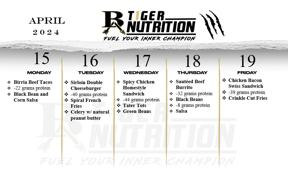 Stay focused, stay fueled! Tiger Nutrition Training Table upstairs in Tiger Fieldhouse for lunch everyday!