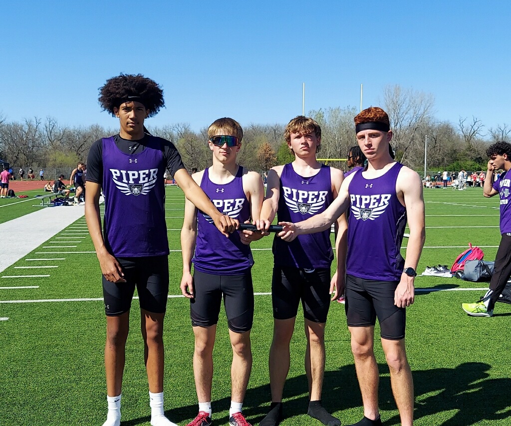 The boys 4x800m relay has broken the school record Friday night at Lawrence Free State. The new record is 8:25.00. Relay members are Quinn Hanson, Lukas Hein, Grayson Lamb, and DJ Thomas.