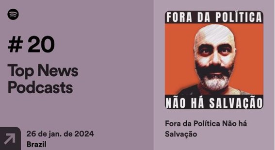 Podcast Fora da Política não há Salvação é o 20º mais ouvido na plataforma Spotify.

É idealizado e produzido pelo professor da EAESP, Cláudio Couto, que ministra disciplinas no Mestrado Profissional em Gestão e Políticas Públicas. 
#podcast #CiênciaPolítica #PolíticasPúblicas