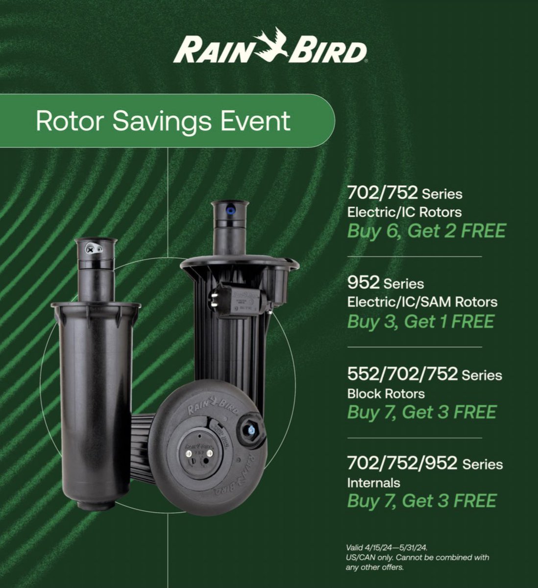 Rain Bird Rotor Savings Event is now LIVE! Please reach out to your local Account Manager or DM us to receive a Quote!#LeanOnUs #RBGolf #EwingGolf