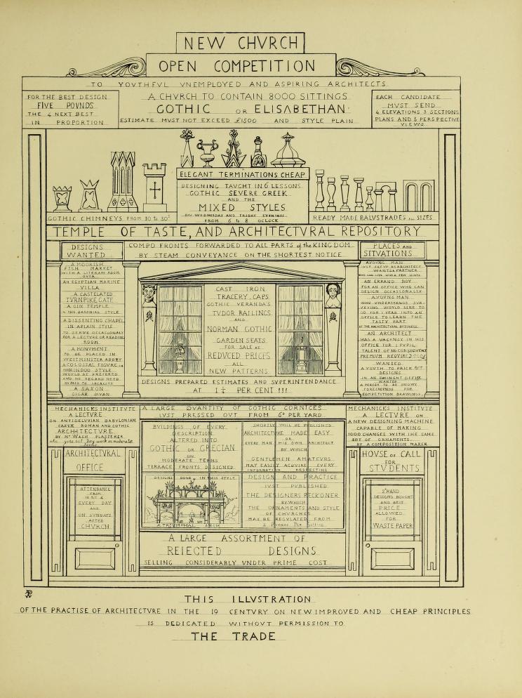 LandmarkHistory's tweet photo. Uh oh. Pugin takes on the likes of the (post Eleanor) #Coade 'compo' manufactory along with other 'mass produced' building suppliers.
'Contrasts', 1836. https://t.co/Y1FRlbXJm2