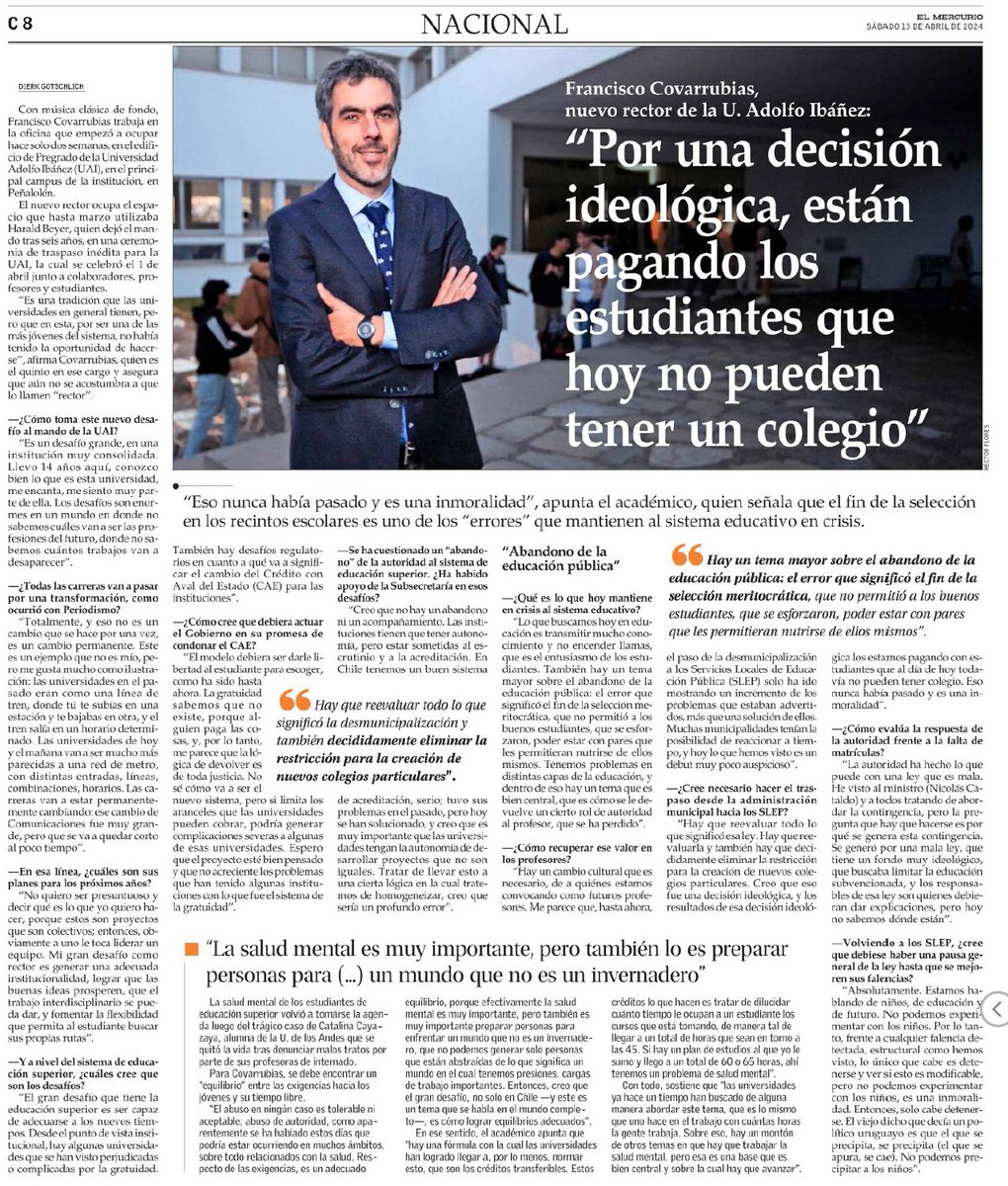 ¿Por qué este flamante señor Rector de la Universidad Adolfo Ibáñez califica de 'inmoralidad' políticas educacionales que fueron legisladas con mucho tiempo y debate, aprobadas por el Congreso Nacional y que se han implementado durante ya 3 gobiernos de diferente signo político?