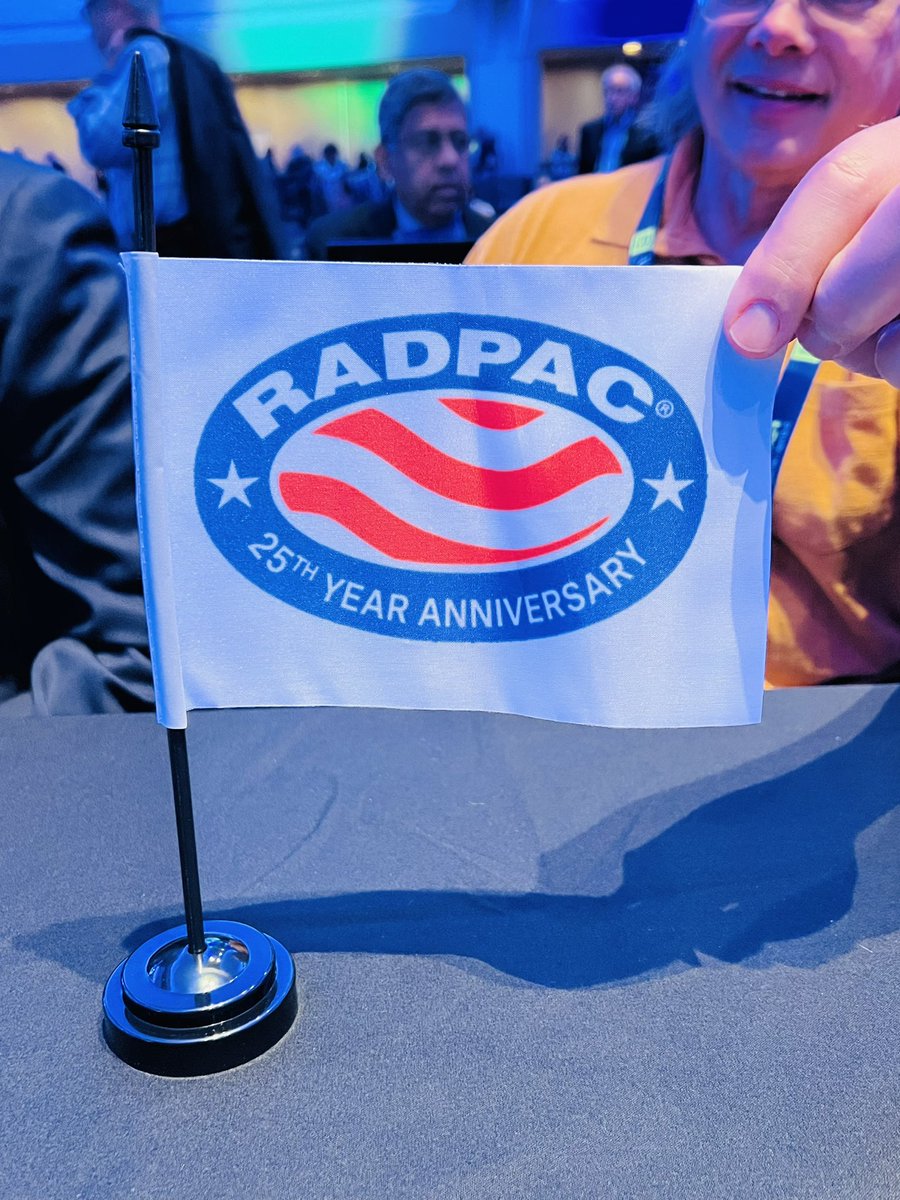 Proud of <a href="/MORadSoc/">MORADS</a> having 100% Councilor participation in <a href="/RADPAC/">RADPAC</a> giving! I challenge all other states represented at #ACR2024 to strive to do the same as this is also the PAC’s 25th Anniversary! 🎉 Once 100% participation is achieved, you’ll receive this flag and you may hear a
