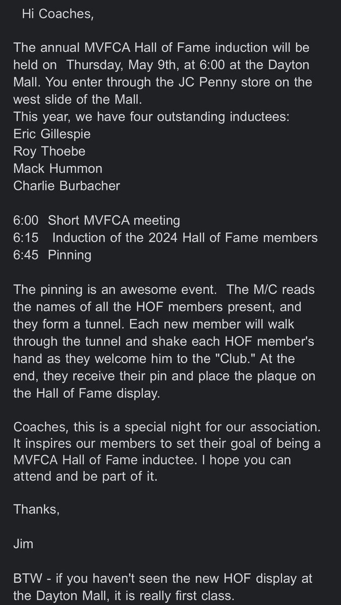 See below for Hall of Fame Information