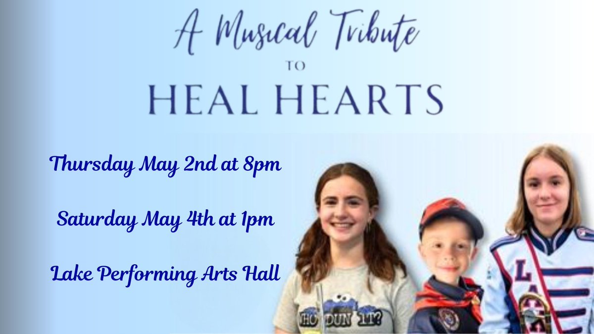 The Lake Band program and Lake Band Boosters with the help of the Lake community have commissioned an original work in memory of Renee, Amber, and Evan Dunham. 

Here you will find a link for free tickets to the premiere concerts (seating is limited):
lakelocal.org/athletics/buy-…