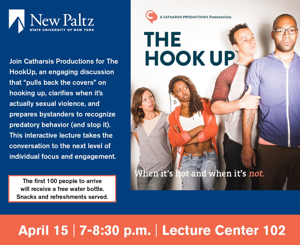 TODAY: A workshop on 'The Hook Up' an interactive program to explore the messaging around hookup culture during #SexualAssaultAwarenessMonth. Link: sites.newpaltz.edu/news/wp-conten… #sunynewpaltz