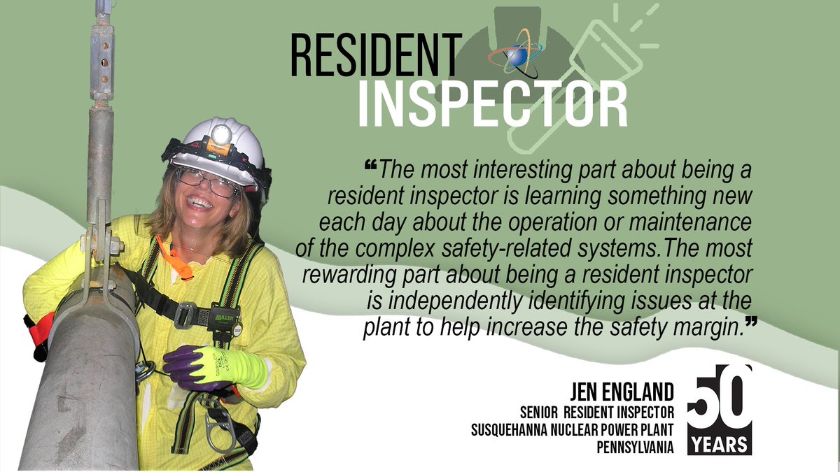 Join us in celebrating the 50th anniversary of our resident inspector program, as we highlight the highly skilled individuals who serve as the eyes and ears of the NRC at nuclear plants across the country. #NRCResidentInspectors