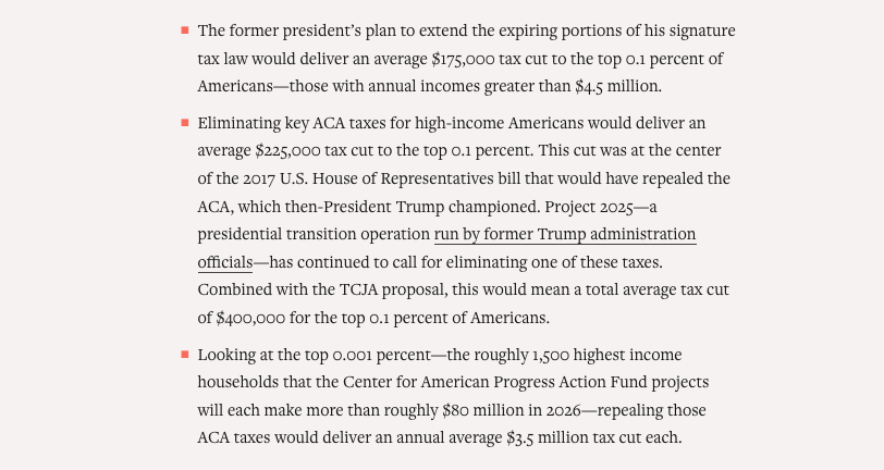 New @CAPAction paper on Trump tax agenda. People have focused on Trump's desire to extend all his expiring tax cuts, but have paid less attention to his call to repeal the Affordable Care Act as a tax issue. It SUPERSIZES his tax cut for the wealthy. americanprogressaction.org/article/the-mi…