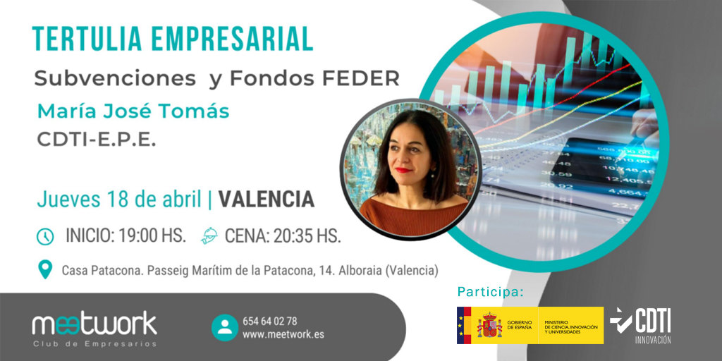 CDTI_innovacion's tweet photo. 📢El CDTI Innovación participa el 🗓️18-ABR en una tertulia empresarial organizada por #Meetwork para dar a conocer las #AyudasCDTI para proyectos de I+D+I 👇
+info y registro ➡️ https://t.co/n0gzAREmkn https://t.co/IBYCCI7E18